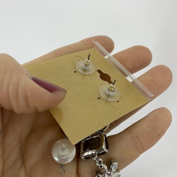 Badgley Mischka Tier Drop Crystal Pearl Earrings As is* - Picture 7 of 7